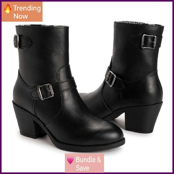 Women's Ankle Boots with Memory Foam, Block Heel & Side Zip - Picture 7 of 8